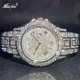 Horloges Relogio Masculino Luxe MISSFOX Ice Out Diamond Horloge Multifunctionele Dag Datum Aanpassen Kalender Quartz Horloges Voor Mannen 1894