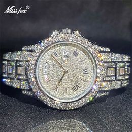 Horloges Relogio Masculino Luxe MISSFOX Ice Out Diamond Horloge Multifunctionele Dag Datum Aanpassen Kalender Quartz Horloges Voor Mannen Dro 230113