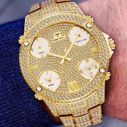 Horloges Relogio Masculino MISSFOX 51MM oversized wijzerplaat 18K gouden horloge heren waterdicht met roestvrijstalen link 5 tijdzone Bra289v