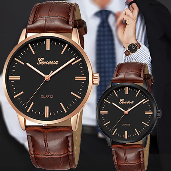 Relojes de pulsera Relogio Masculino Premium Vintage Marrón Cuero Hombres Relojes Hombre Negocios Minimalista Escala Dorada Dial Reloj de Cuarzo