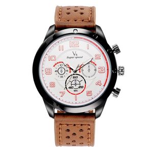 Montres-bracelets Relogio Masculino V6 Hommes Montre Militaire Sport Cuir Quartz Grand Cadran Mâle Horloge Reloj Hodinky