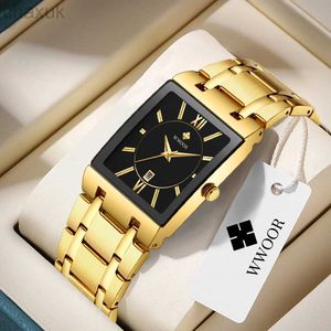 Montre-bracelets Relogio Masculino Wwoor Gold Watch Men Square Mens Watchs Top Brand Luxury Golden Quartz en acier inoxydable Affreuré D240417