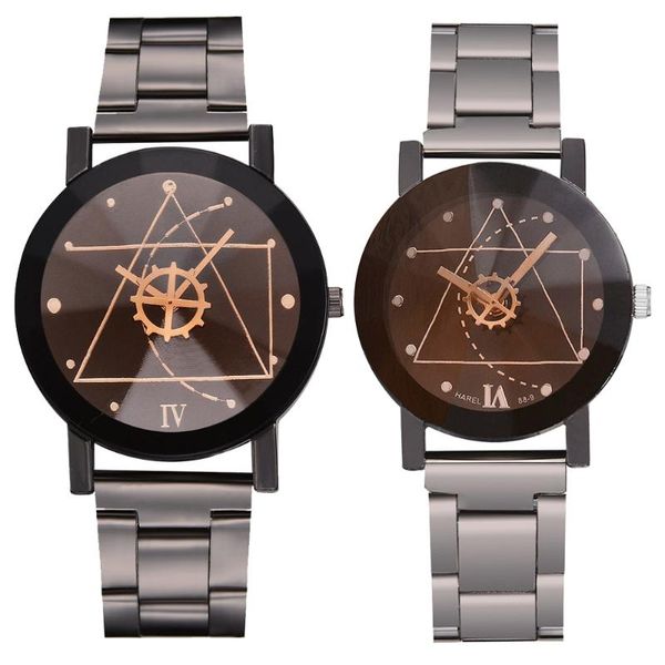 Relojes de pulsera Reloj Pareja Reloj de acero inoxidable Cuarzo creativo Simulación Reloj de sincronización para hombres Reloj de señora Regalo Saat Montre ConnecteeWristwatche