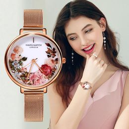 Polshorloges reloj de malla acero inoxidabele para mujer pulsera ultrafina lujo estilo chino