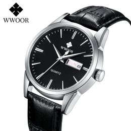 Relojes de pulsera Reloj Hombre 2021 WWOOR Reloj de pulsera para Hombre de lujo de primeras marcas de cuero negro resistente al agua Reloj Hombre moda negocios cuarzo fecha Watche