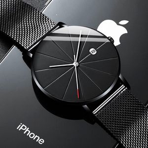 Montre-bracelets Reloj Hombre Fashion Mens Menties minimalistes Hommes Ultra-Thin Quartz Luxury Luxury In coloved Steel Mesh Montre Homme 285W