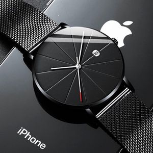 Montre-bracelets Reloj Hombre Fashion Mens Menties minimalistes Hommes Ultra-Thin Quartz Luxury Luxury In coloved Steel Mesh Montre Homme 257L