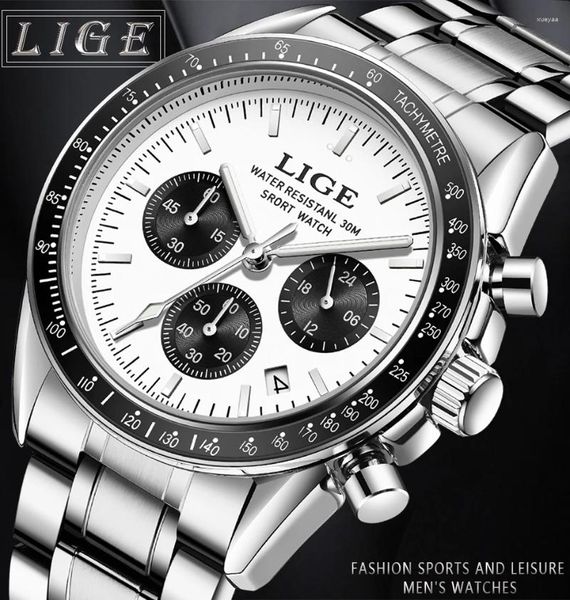 Montre-bracelets Reloj Hombre Lige Business Luxury Business Men de luxe Regardez le quartz en acier inoxydable