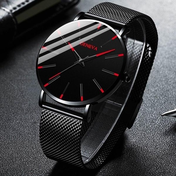 Montres-bracelets Reloj Hombre hommes montre minimaliste ultra-mince montres mode acier inoxydable hommes maille ceinture Quartz Relogio Masculino