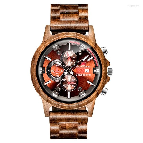 Relojes de pulsera Reloj Hombre Sport Top Brand Relojes para hombres Patrón personalizado en la parte posterior Banda de madera Madera de cuarzo de lujo