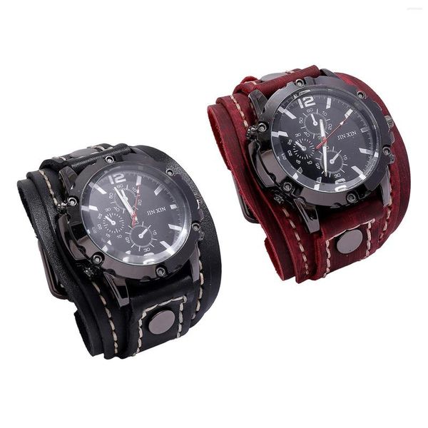 Montres-bracelets Rétro Punk Hommes Montre-Bracelet Homme Montre Bracelet Bracelet En Cuir Quartz Manchette Conception Hybride Pour Père Petit Ami Collègues