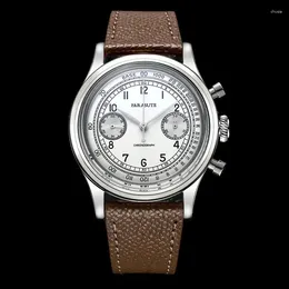 Montre-bracelets rétro Simple ST19 Mouvement mécanique Mouvement mécanique étanche en cuir en verre saphir chronographe en acier inoxydable Montres masculines luxe