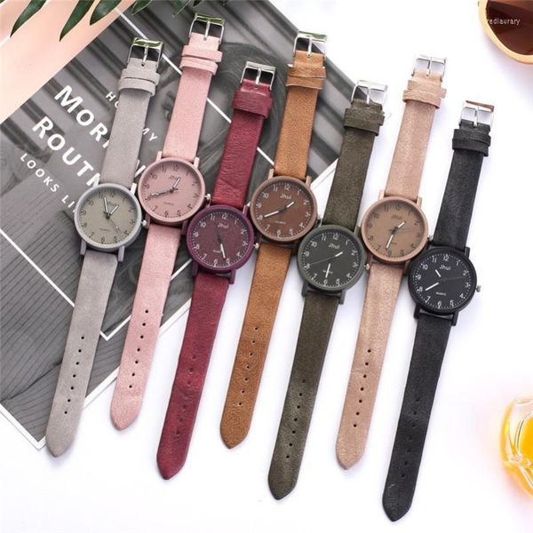 Relojes de pulsera Retro Simple para mujer, reloj de pulsera de cuarzo informal para mujer, correa de cuero Multicolor, reloj femenino