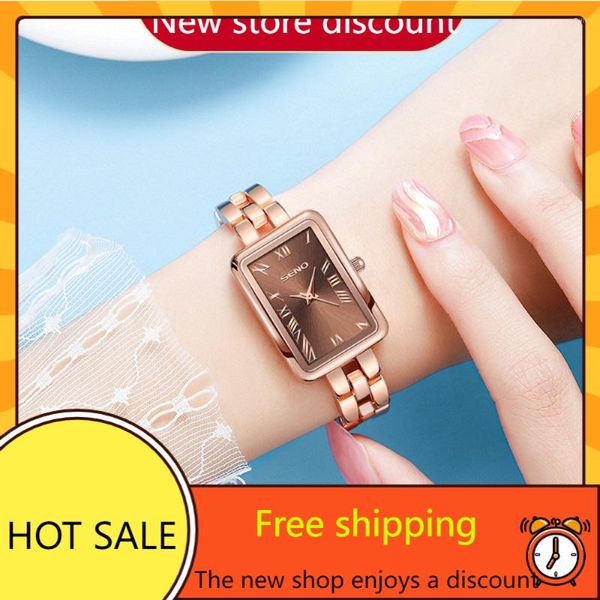 Relojes de pulsera Reloj de cuarzo para mujer con esfera de banda de acero y mesa cuadrada pequeña retro