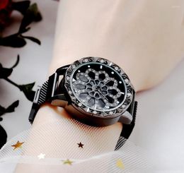 Relojes de pulsera RGTOPONE Moda para mujer Reloj de oro rosa Mujer Diamante Flor de la suerte Relojes de cuarzo Reloj giratorio para mujer Hermoso regalo