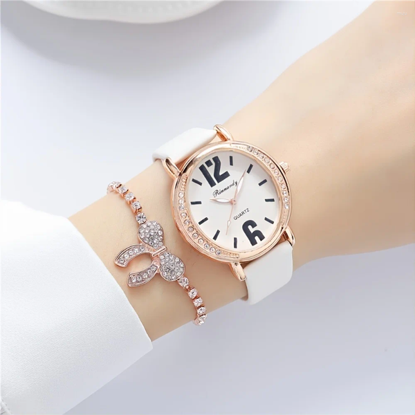 Relojes de pulsera Decoración de diamantes de imitación Reloj de cuarzo Puntero ovalado casual Analógico con correa de cuero de PU 1pc Pulsera Regalo para mamá / novia