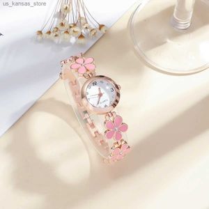 Montre-bracelets Bracelet en quartz de fleur en ramine mignon Fairy Core Analog Pu Leather Bangle for Women Girls240409