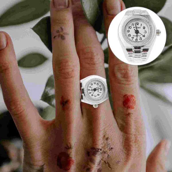 Relojes de pulsera Reloj de anillo Reloj de cuarzo redondo Relojes de mujer Aleación Números de dama Dedo Espejo de cristal ordinario Amantes en forma de anillo Mujeres