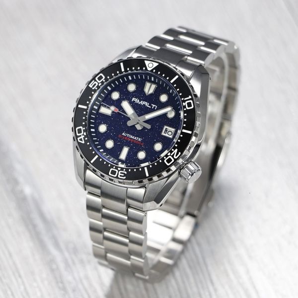 Relojes de pulsera RMALTI diver MM200 NH35 para hombre azul oro piedra reloj mecánico automático negocio lujo zafiro 20 bar BGW 9 luz fecha 230519