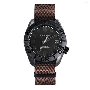 Montres-bracelets RMALTI Sports Watch NH35 Hommes Noir Matte Nylon Ceinture Automatique Montres Mécaniques Business Luxe Saphir 20 Bar BGW-9