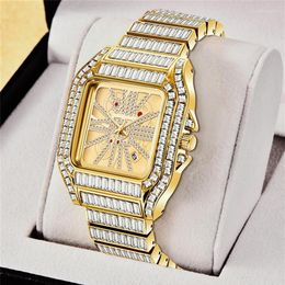 Relojes de pulsera Relojes de cuarzo para hombres Hombre Reloj de diamantes de negocios de acero inoxidable Reloj de marca superior Hip Hop Relogio Feminino271A