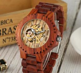 Relojes de pulsera Roman Literal Reloj de madera automático Moda masculina Casual