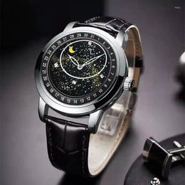 Horloges Romantische Starry Quartz Horloge Herenmode Mannelijke Klok Horloge Gypsophila Corium Band Horloges Voor Mannen Maanfase