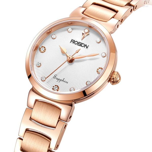 Relojes de pulsera Rosdn Relojes para mujer Japón MIYOTA Movimiento de cuarzo Zafiro 50M Diamante impermeable 7 mm Reloj ultrafino R3655