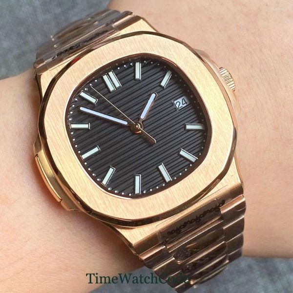 Relojes de pulsera Reloj automático de negocios de oro rosa para hombre Caja cuadrada de 40 mm Fecha automática PT5000 / NH35A / Miyota 8215 Movimiento Cristal de zafiro Lume