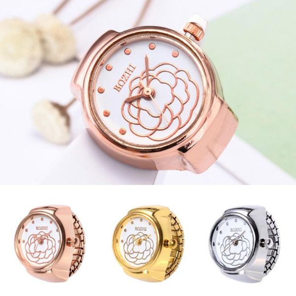 Montres-bracelets Rose Or Cadran Quartz Analogique Montre Creative Acier Cool Élastique Bague Femmes Hommes Unisexe Relogio Pour Les Anniversaires