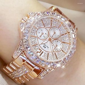 Polshorloges Rose Gold Diamond Watches Women 2022 Elegante dames kijken naar grote dial strass Rhinestone