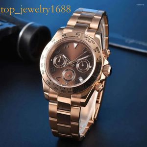 Montre-bracelets Rose Gold Men's Mechanical Watch VK63 Quartz Triple Eye Chronograph Sapphire Glass Solid Caseback Horloge