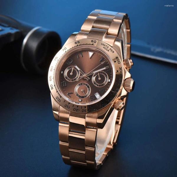 Relojes de pulsera Reloj mecánico para hombre de oro rosa VK63 Cuarzo Triple Ojo Cronógrafo Zafiro Vidrio Sólido Reloj de fondo Regalos