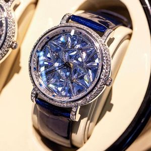 Relojes de pulsera Cristal giratorio Melissa Reloj para mujer Japón Cuarzo Horas Pulsera de moda Rhinestones de lujo Reloj de cuero Chica Regalo de cumpleaños