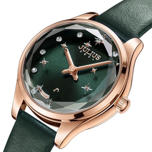 Montres-bracelets étoiles rotatives Julius petite montre pour femme japon Mov't heures mode horloge Bracelet en cuir véritable boîte-cadeau pour fille