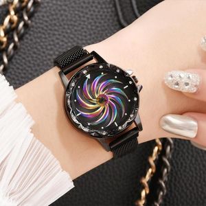 Polshorloges roterende windmolen vrouwen luxe magneet armband horloges 360 roteren wiel van fortune relogio femininoquartz horloge vrouwelijke klokken