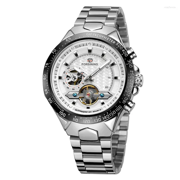 Montres-bracelets cadran rond bracelet argenté blanc mécanique et mouvement automatique pour montres pour hommes