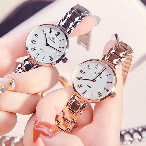 Relojes de pulsera RELOJ CLÁSICO PARA MUJER CORONA REAL JAPÓN MOV'T HOURS ELEGANTE MODA SIMPLE PULSERA DE ACERO INOXIDABLE CAJA DE REGALO DE CUMPLEAÑOS PARA NIÑA