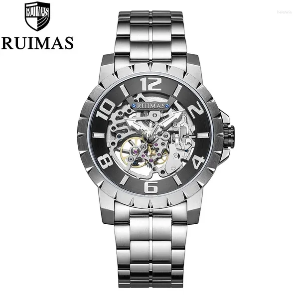 Mujeres de pulsera RuiMas para hombre Sport Automático Skeleton Hollow Hollow Out Movimiento mecánico de acero inoxidable Masculino Cálculo de calavera Casual Luminoso