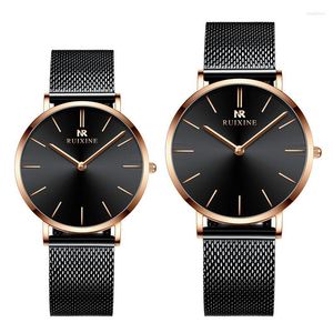 Montres-bracelets RUIXINE Couple Montre Or Rose Paire De Mode Montres Belles Femmes Hommes Minimaliste Quartz Dames Mouvement Japonais