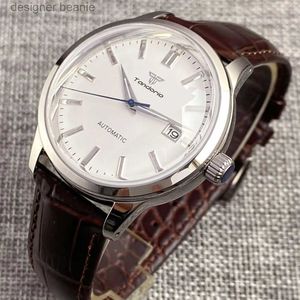 Horloges S NH35 Movt gs Elegant Tandorio Dive 20bar Staal Mechanisch Heren Koepel Bolvormig Kristal Leer met Zilveren Index RejorC24325