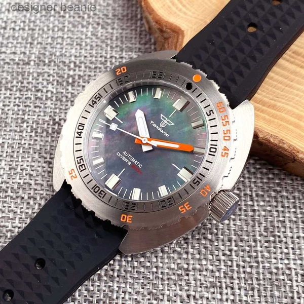 Montres-bracelets S NH35 Tandorio Diver à remontage automatique pour hommes, cadran de vadrouille orange, acier à main 200m, étanche 42mm, horloge de natation sphérique en verreC24325