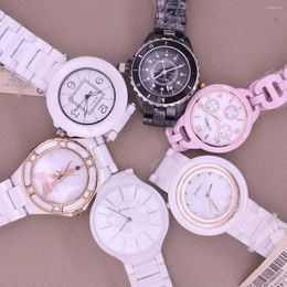 Polshorloges Sale !!!Korting keramische horloge strass lady dames dames Japan mov't uren metalen armbandmeisje cadeau