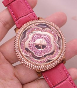 Relojes de pulsera Venta Melissa Reloj de mujer Flor Diamante de imitación Cristal Moda Hora Pulsera de cuero real Reloj Caja de regalo de cumpleaños para niña