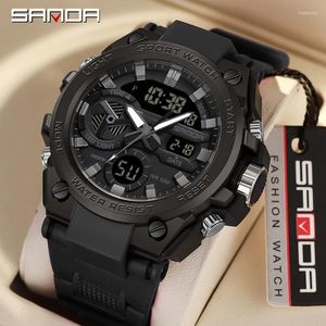 SAMDA Sporthorloges voor heren 50M waterdicht LED-klok Alarm Dual Display Quartz-horloge Militair resistent herenhorloge