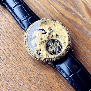 Horloges Zelfde stijl Acht paarden Automatisch hol mechanisch horloge Tijgerjaar Heren Trendy waterdicht leer