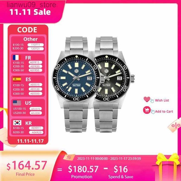 Relojes de pulsera San Martin New 62mas 39mm Diver Relojes NH35 Reloj deportivo de lujo para hombres Automático Mecánico Zafiro Fecha Windows SN0007-G-BQ231123