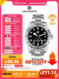 Montres-bracelets San Martin NH34 39mm BB GMT Montres de luxe pour hommes Montre d'affaires pour hommes Automatique Mécanique Saphir Date Windows BGW9 230824