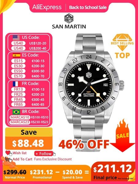 Montres-bracelets San Martin NH34 39mm BB GMT Montres de luxe pour hommes Montre d'affaires pour hommes Automatique Mécanique Saphir Date Windows BGW9 230824