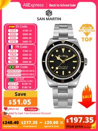 Montres-bracelets San Martin Vintage 38mm 6200 Montre de plongée améliorée pour hommes Luxe NH35 Automatique Mécanique Saphir Étanche 200m Relojes 230824